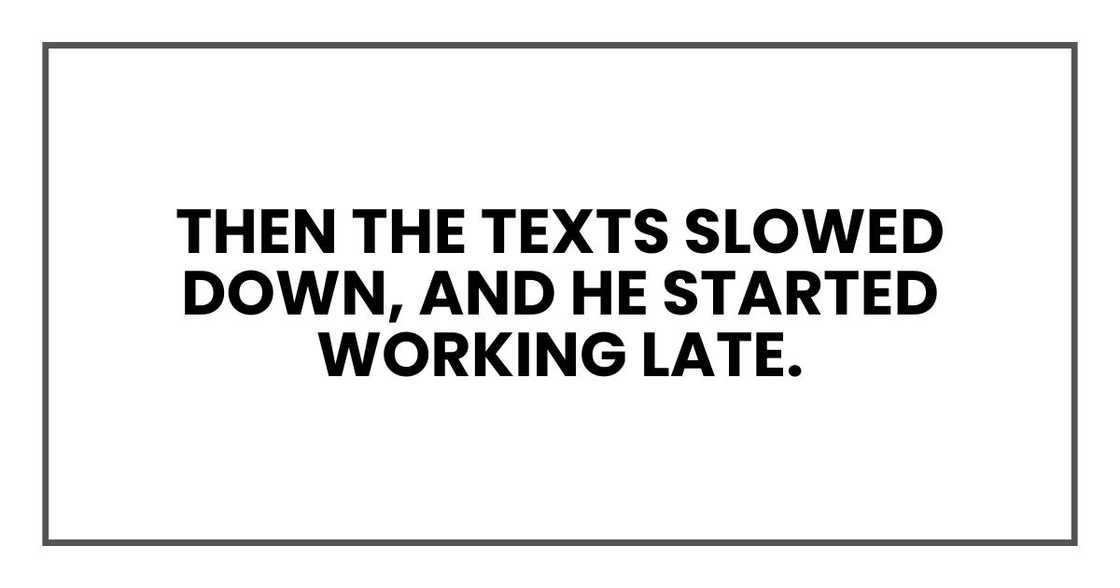 Then the texts slowed down, and he started working late.