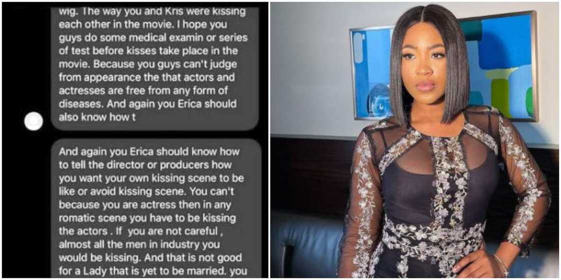 Fan Lambastes BBNaija’s Erica for Kissing in a Movie, Tells Her to Reject Such Roles, Internet Users React