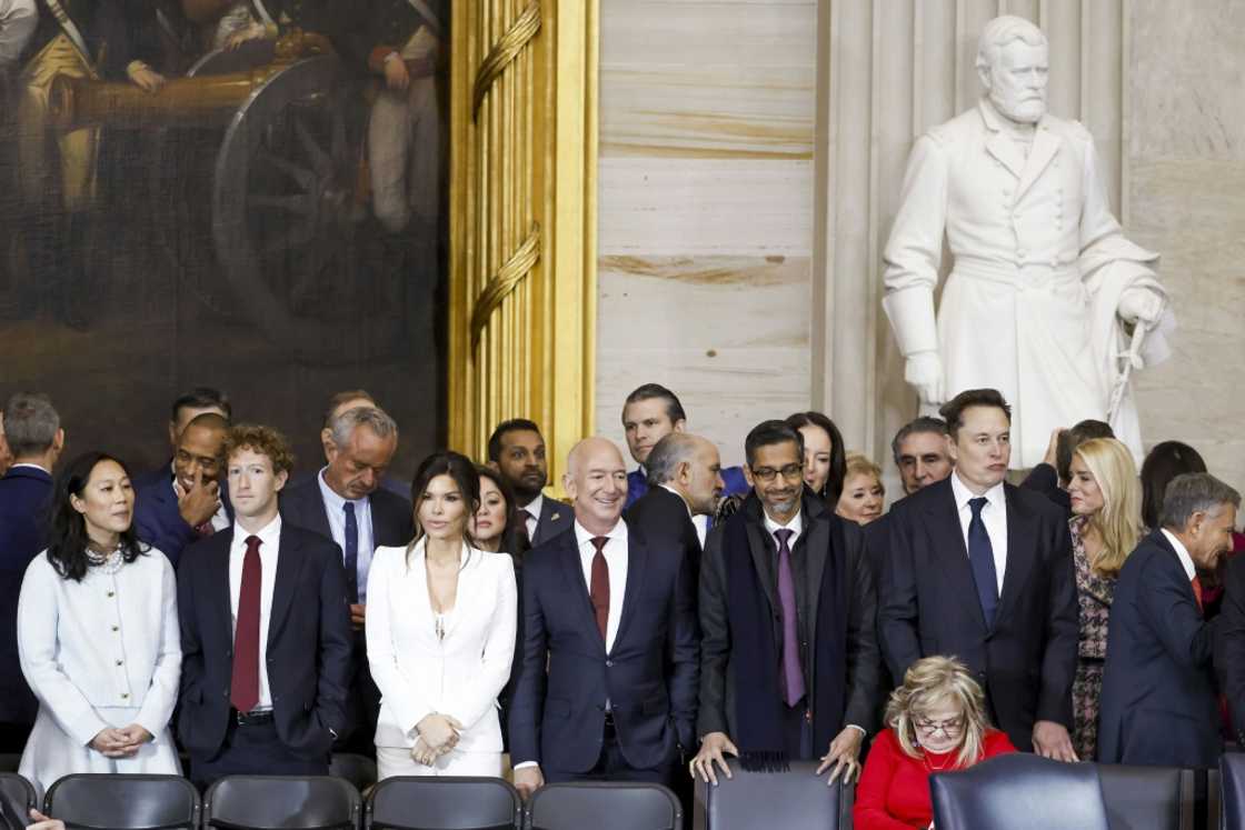Priscilla Chan, Meta CEO Mark Zuckerberg, Lauren Sanchez,  Jeff Bezos, Alphabet’s CEO Sundar Pichai, and businessman Elon Musk, attend the inauguration ceremony of US President-elect Donald Trump in the US Capitol Rotunda in Washington, DC Priscilla Chan, Meta CEO Mark Zuckerberg, Lauren Sanchez,  Jeff Bezos, Alphabet’s CEO Sundar Pichai, and businessman Elon Musk, attend the inauguration ceremony of US President-elect Donald Trump in the US Capitol Rotunda in Washington, DC