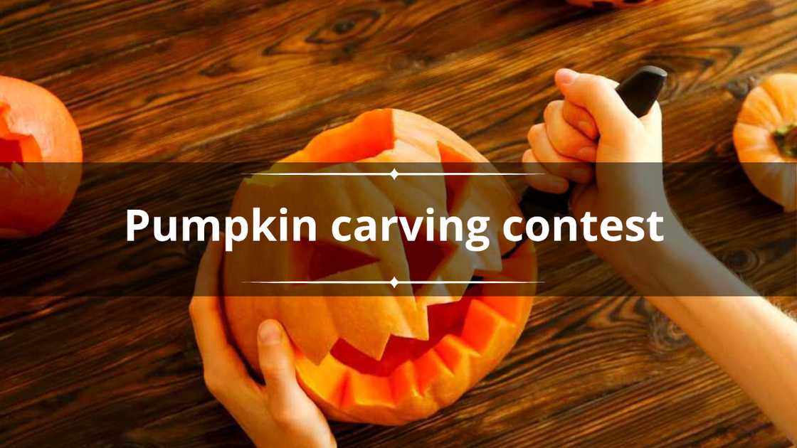 A female preparing all hallows eve Halloween party decorations