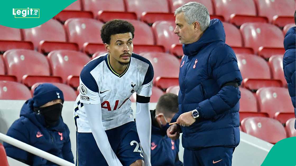 Dele Alli, Jose Mourinho, Tottenham Hotspur, Liverpool, Anfield, England, Premier League. Dele Alli, Jose Mourinho, Tottenham Hotspur, Liverpool, Anfield, England, Premier League.