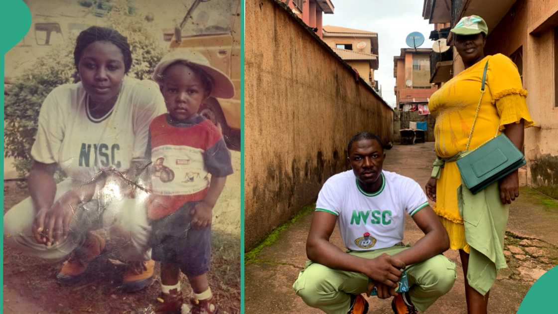 Man recreates NYSC photo with his mother.