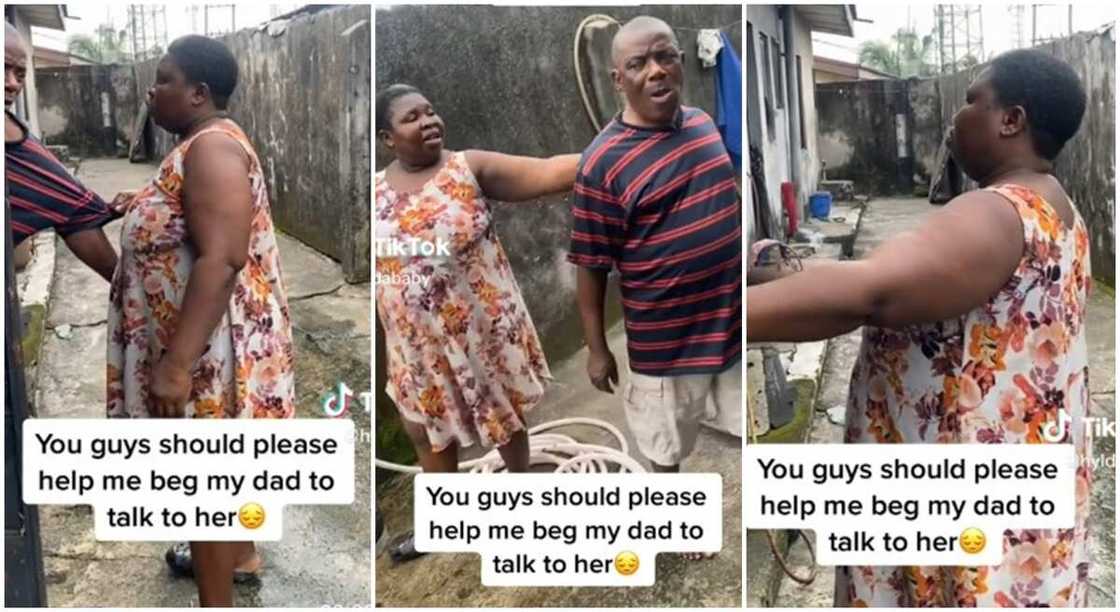 Photos of a man and his wife after she shaved her hair without her hair without his approval.