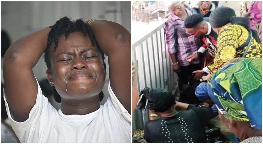 Old woman collapses, pedestrian bridge Lagos. Old woman collapses, pedestrian bridge Lagos.