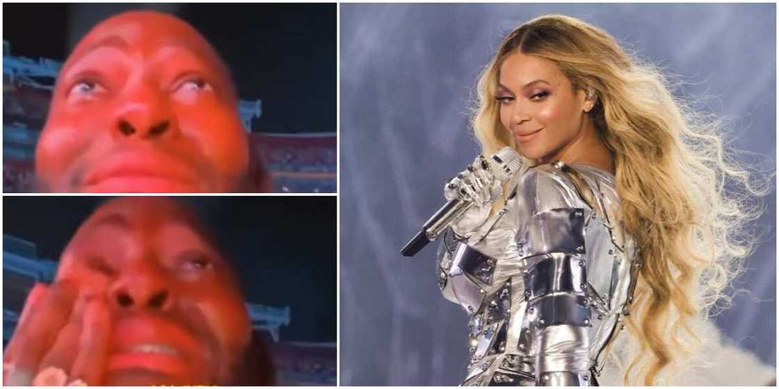 Man hseds hot tears at Beyoncé's Renaissance World Tour in Washington DC, USA, Beyoncé on stage at Renaissance World Tour Man hseds hot tears at Beyoncé's Renaissance World Tour in Washington DC, USA, Beyoncé on stage at Renaissance World Tour