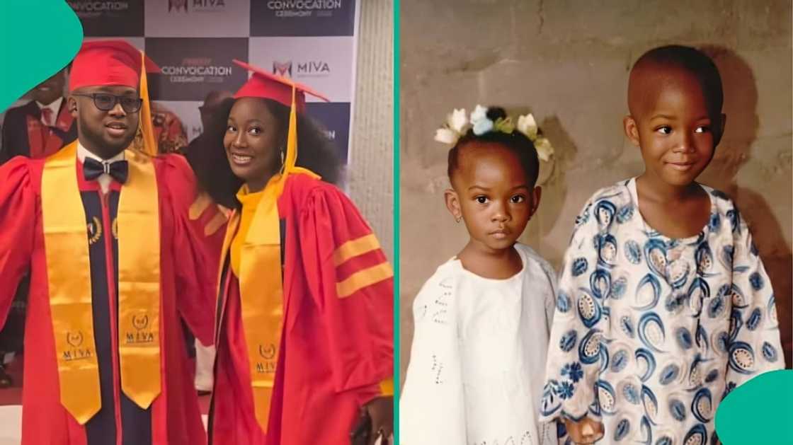 Brother, sister who posed together as kids celebrate first-class graduation from Miva University