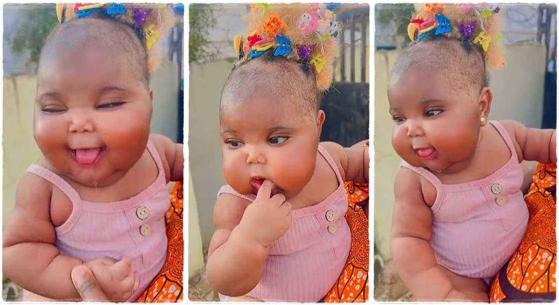 Photos of a cute baby girl with chubby cheeks.