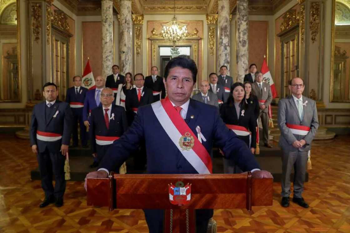 Peruvian President Pedro Castillo addresses the nation on television on October 19, 2022 to say he has asked the OAS to invoke its 'democratic charter'