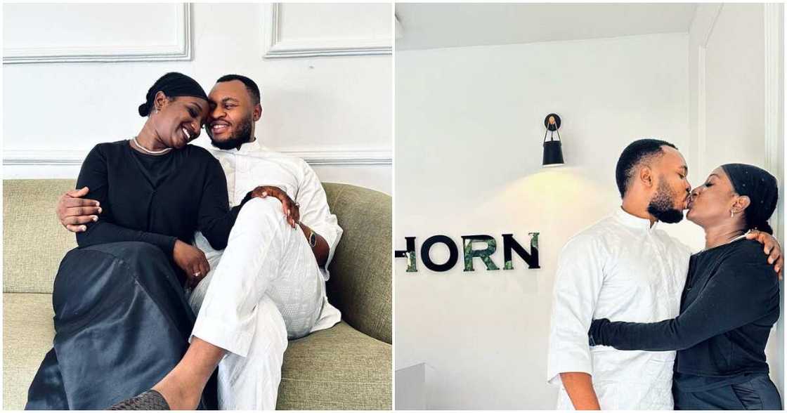 Deborah Paul-Eneche's kissing photo with husband. Deborah Paul-Eneche's kissing photo with husband.