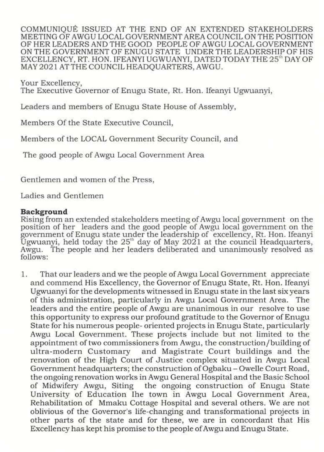 Enugu: Awgu stakeholders pass vote of confidence in Gov Ugwuanyi Enugu: Awgu stakeholders pass vote of confidence in Gov Ugwuanyi