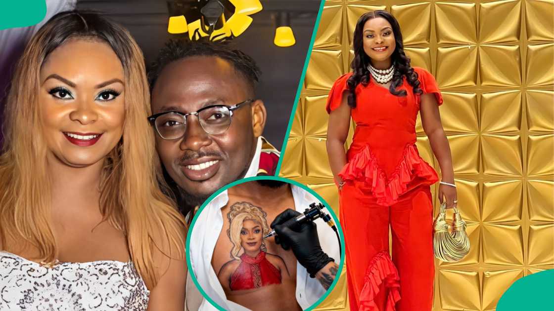 Beverly Afaglo's husband pays tribute to actress with chest tattoo, fans react Beverly Afaglo's husband pays tribute to actress with chest tattoo, fans react