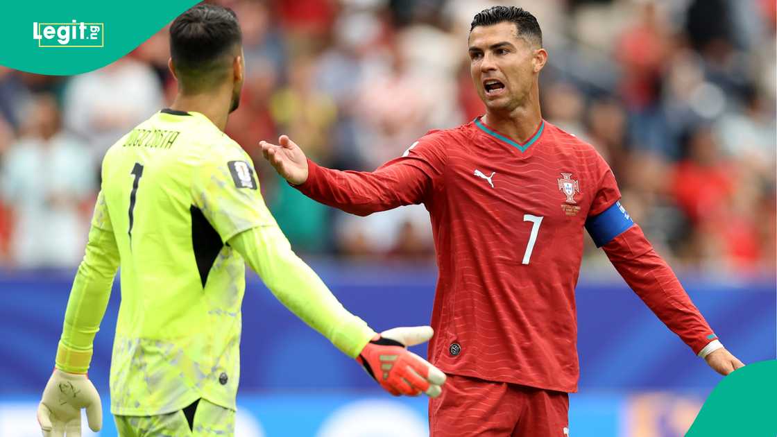 Cristiano Ronaldo angry at Portugal's goalkeeper Diogo Costa after conceding an equalizer against Congo DR. Photo by Molly Darlington
