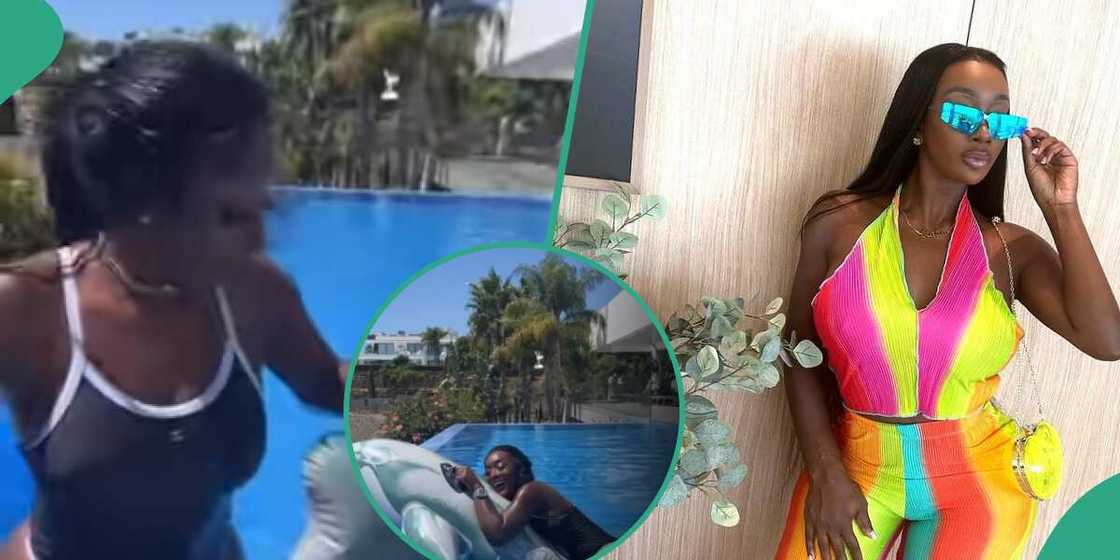 Davido's Anita Brown swims without baby bump. Davido's Anita Brown swims without baby bump.