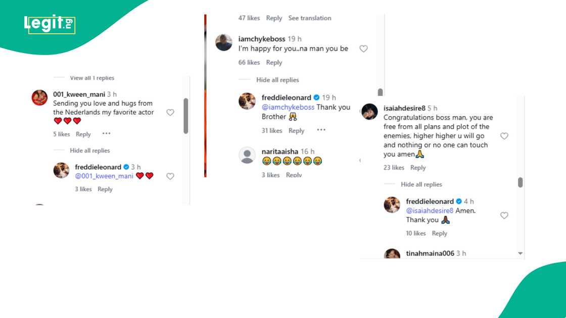 Fans and supporters encourage Frederick Leonard following Peggy Ovire's announcement.