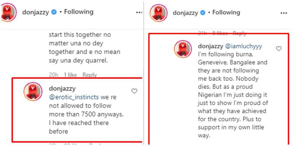 I Follow Burna Boy, Genevieve, DBanj on IG and They Don't Follow Back, Don Jazzy Reveals I Follow Burna Boy, Genevieve, DBanj on IG and They Don't Follow Back, Don Jazzy Reveals