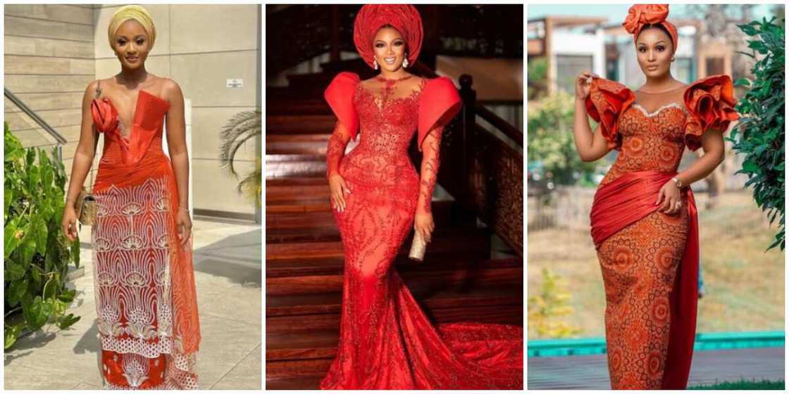 Asoebi styles/red dresses/orange dresses