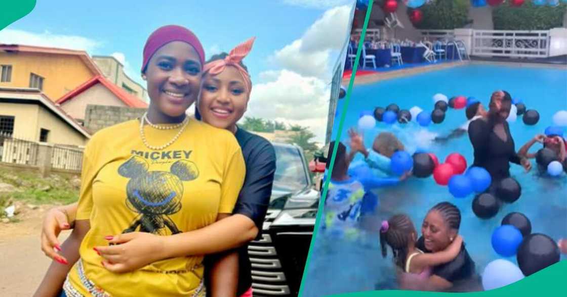 Regina Daniels and Mercy Johnson during rain party. Regina Daniels and Mercy Johnson during rain party.