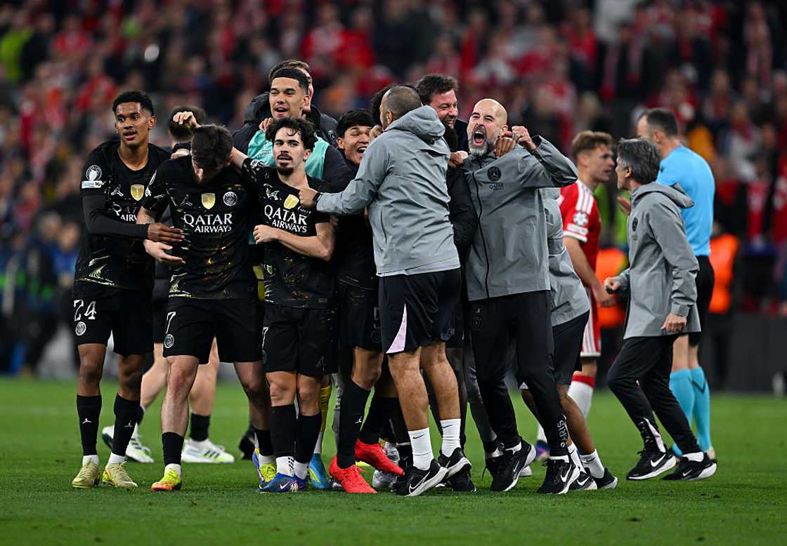 PSG F.C players celebrate a victory PSG F.C players celebrate a victory