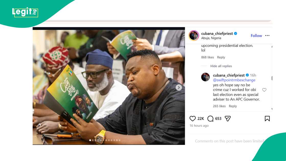 Cubana Chiefpriest's exchange with netizens Cubana Chiefpriest's exchange with netizens