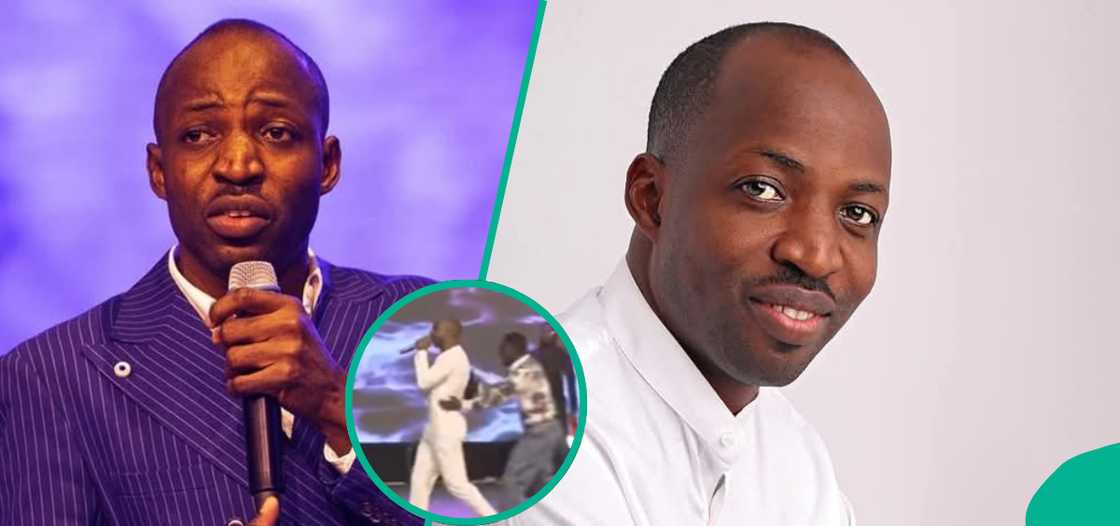 Dunsin Oyekan's stage performance was interrupted by a fan in a viral video. Dunsin Oyekan's stage performance was interrupted by a fan in a viral video.