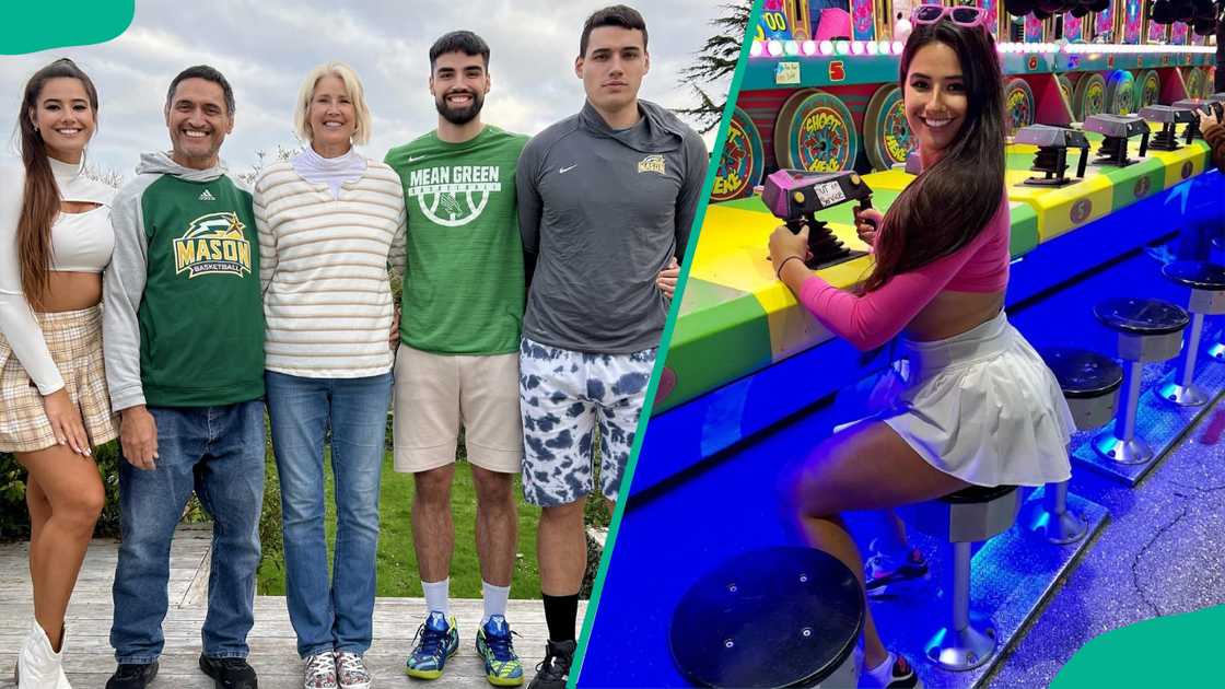Marie playing alone and taking a picture with her family