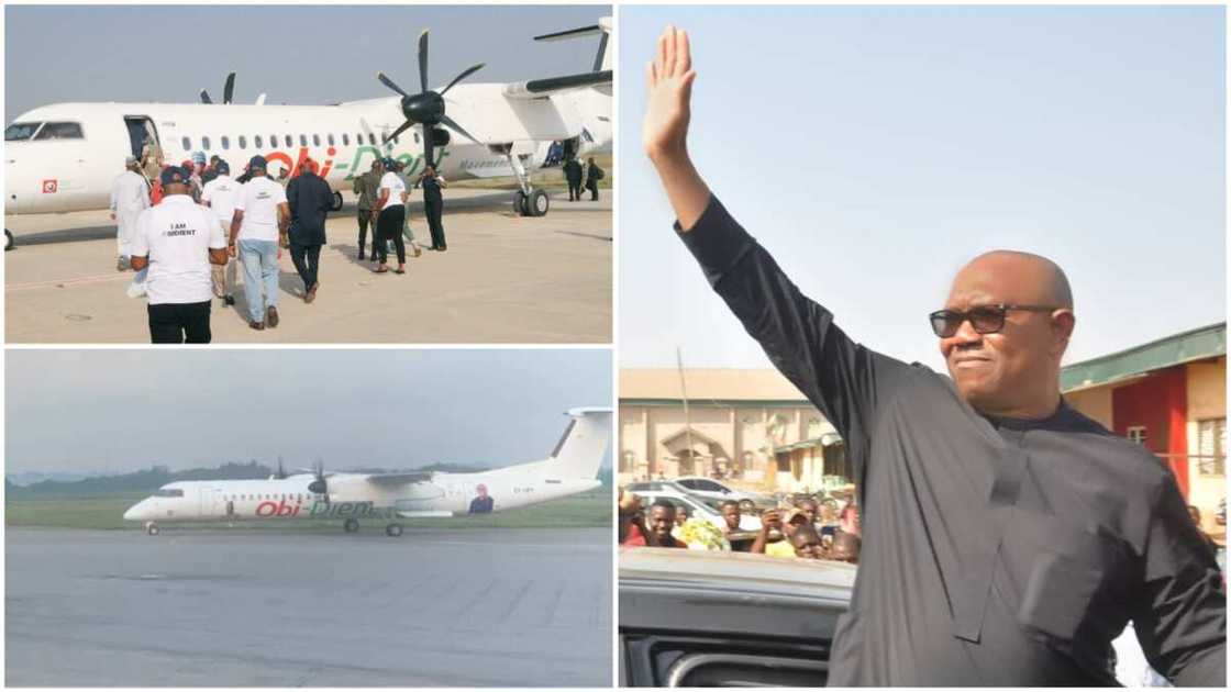 Obidient plane/Peter Obi/Labour Party/Abuja airport/Oyo state rally