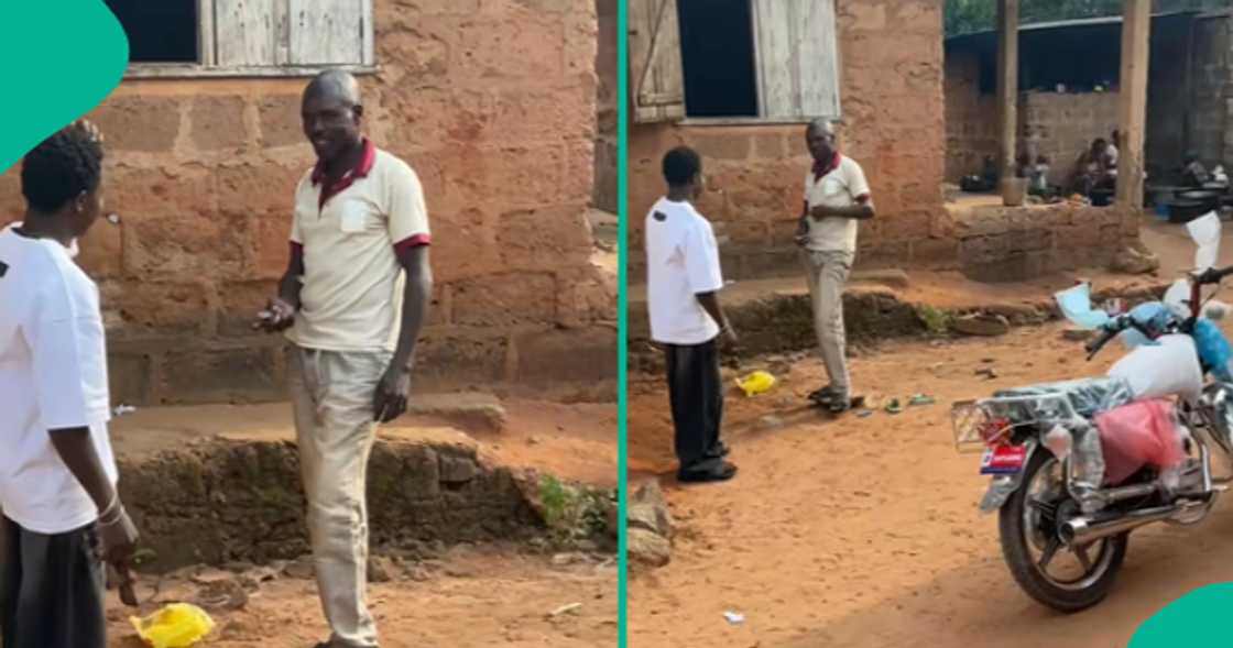 Nigerian son captures dad's reaction as he gifts him a motorcycle. Nigerian son captures dad's reaction as he gifts him a motorcycle.