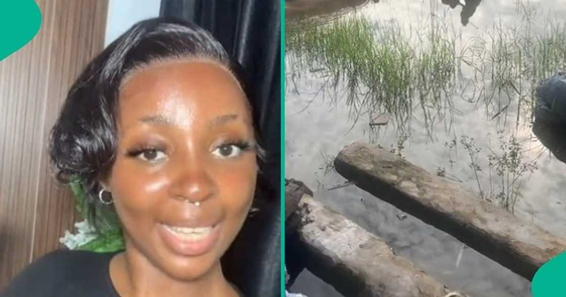 Nigerian lady laments after seeing fish swimming inside her rented compound. Nigerian lady laments after seeing fish swimming inside her rented compound.