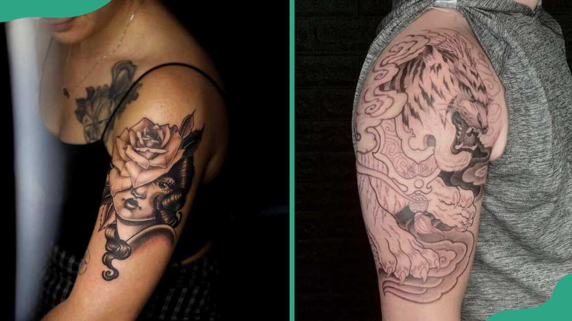 Neo-traditional half-sleeve tattoos