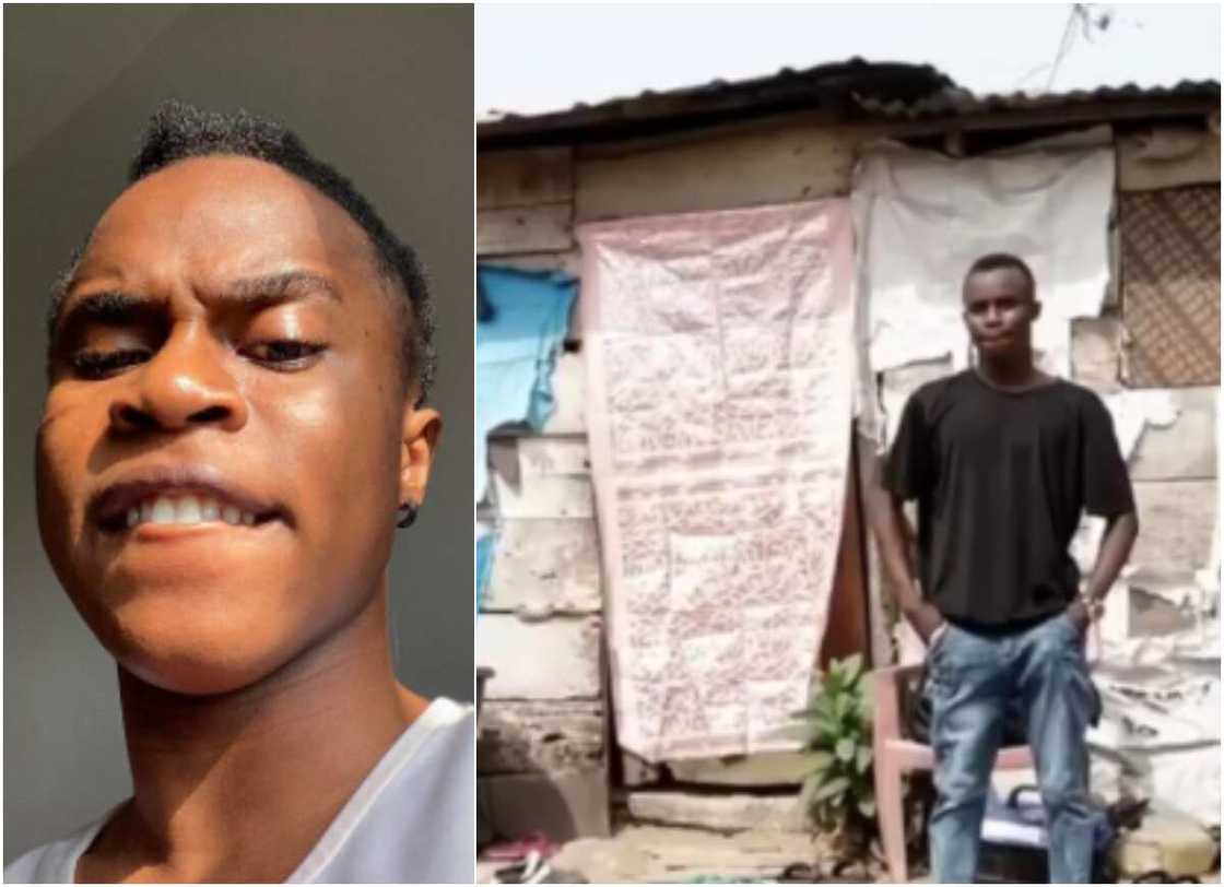 Funny Toheeb inspires social media with photo of the hut he lived in for 5 years