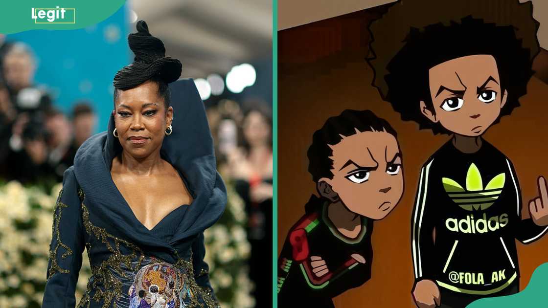 Regina King attending a party. Huey and Riley standing next to each other