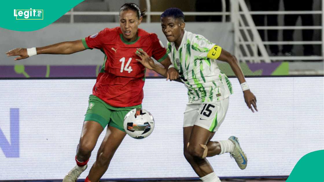 Aziza Rabbah and Rasheedat Ajibade vie for the ball during the 2025 Women's Africa Cup of Nations final football match between Morocco and Nigeria. Photo by Abdel BZIOUAT Aziza Rabbah and Rasheedat Ajibade vie for the ball during the 2025 Women's Africa Cup of Nations final football match between Morocco and Nigeria. Photo by Abdel BZIOUAT