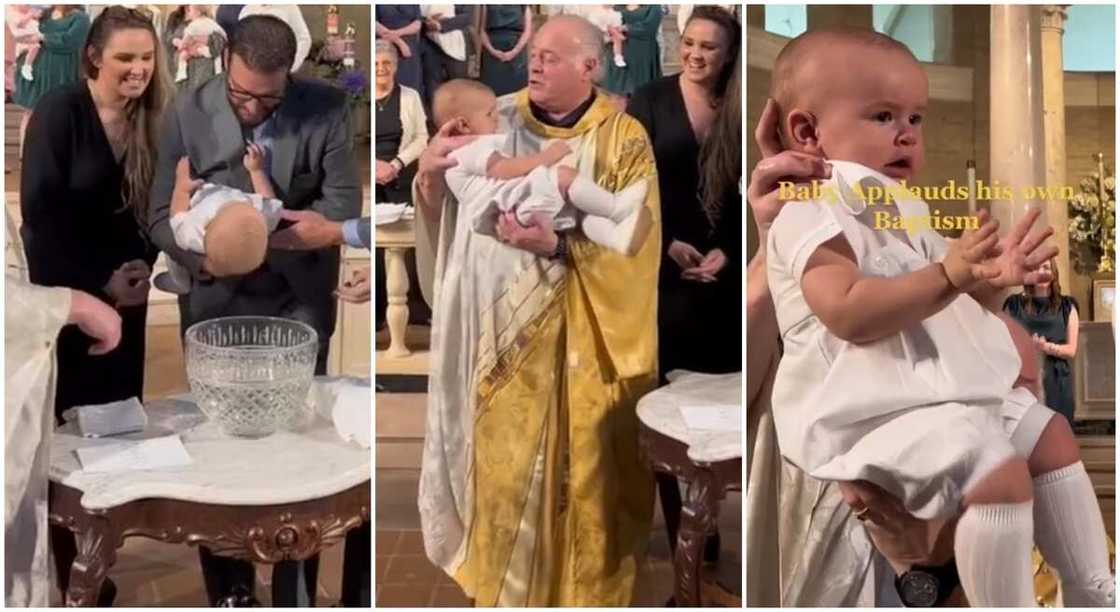 Photos of a priest holding a little baby after water baptism. Photos of a priest holding a little baby after water baptism.