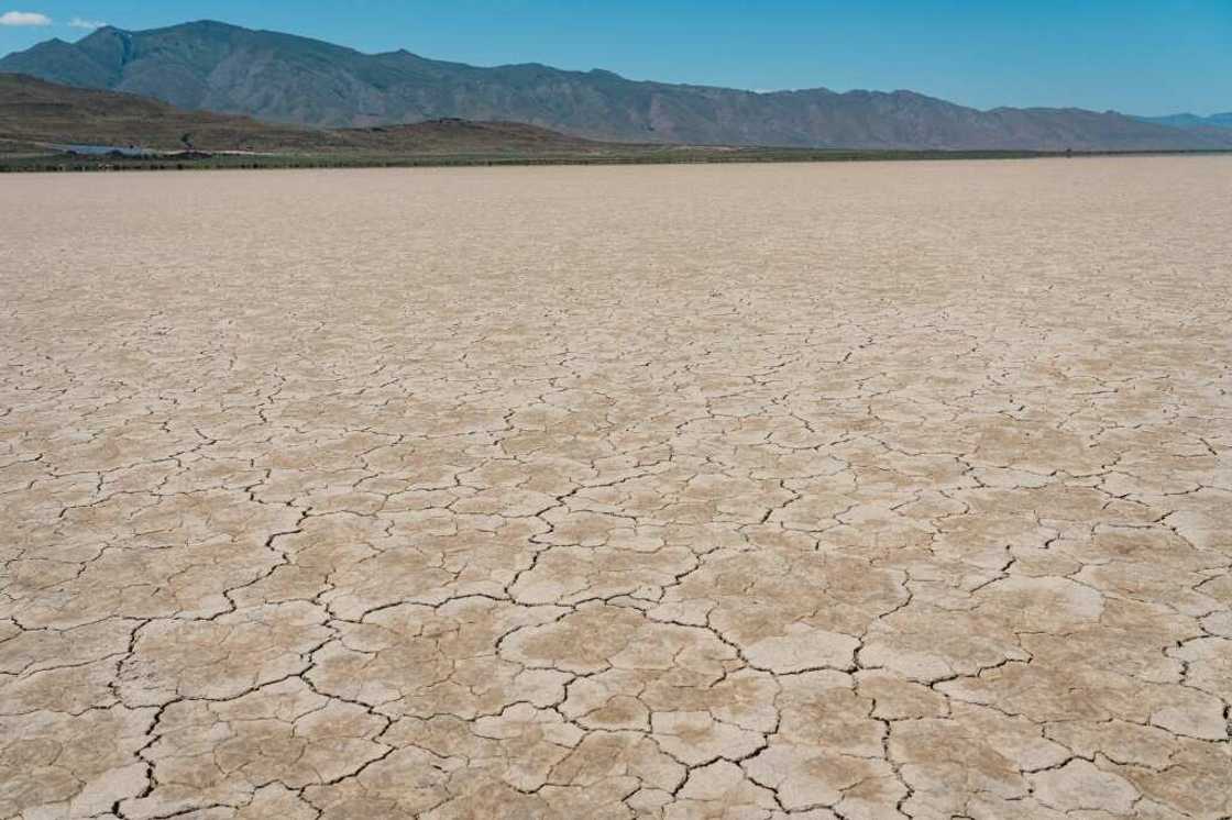 Mud cracks on the dry lake bed in Fish Springs, Nevada that lies over the natural underground aquifer from which Vidler draws its water