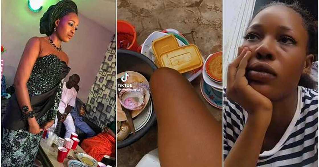 Bride-to-be washes plates after introduction ceremony, fetch water Bride-to-be washes plates after introduction ceremony, fetch water