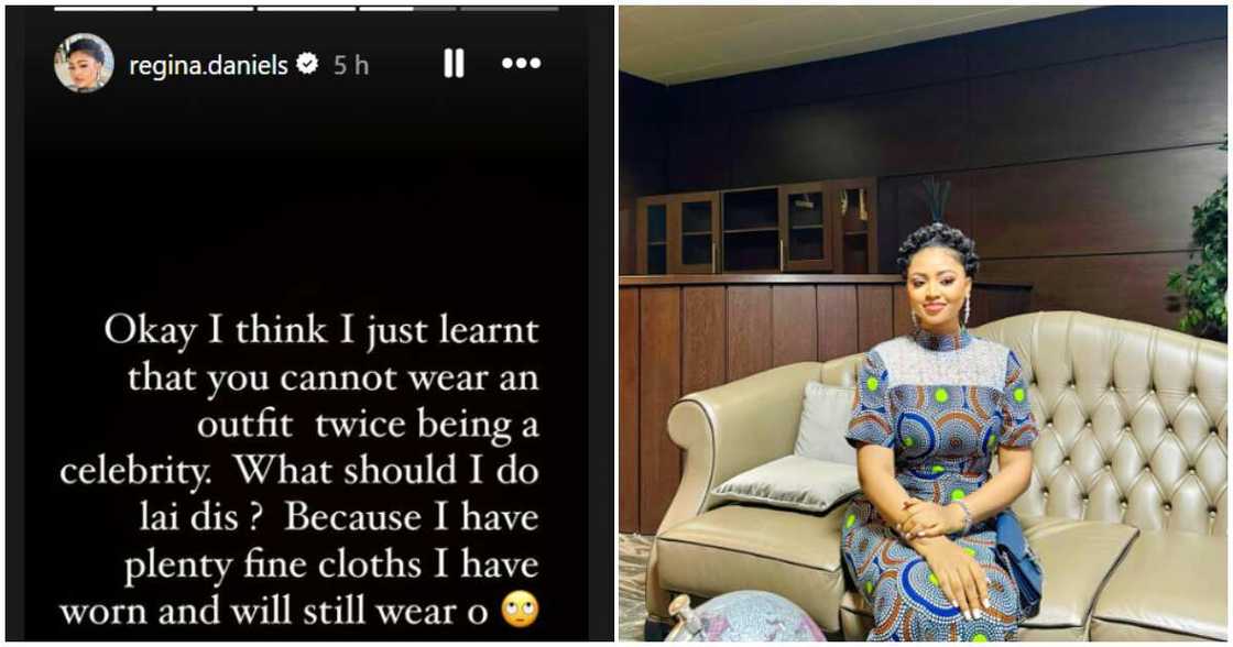 Regina Daniels speaks on repeating her clothe