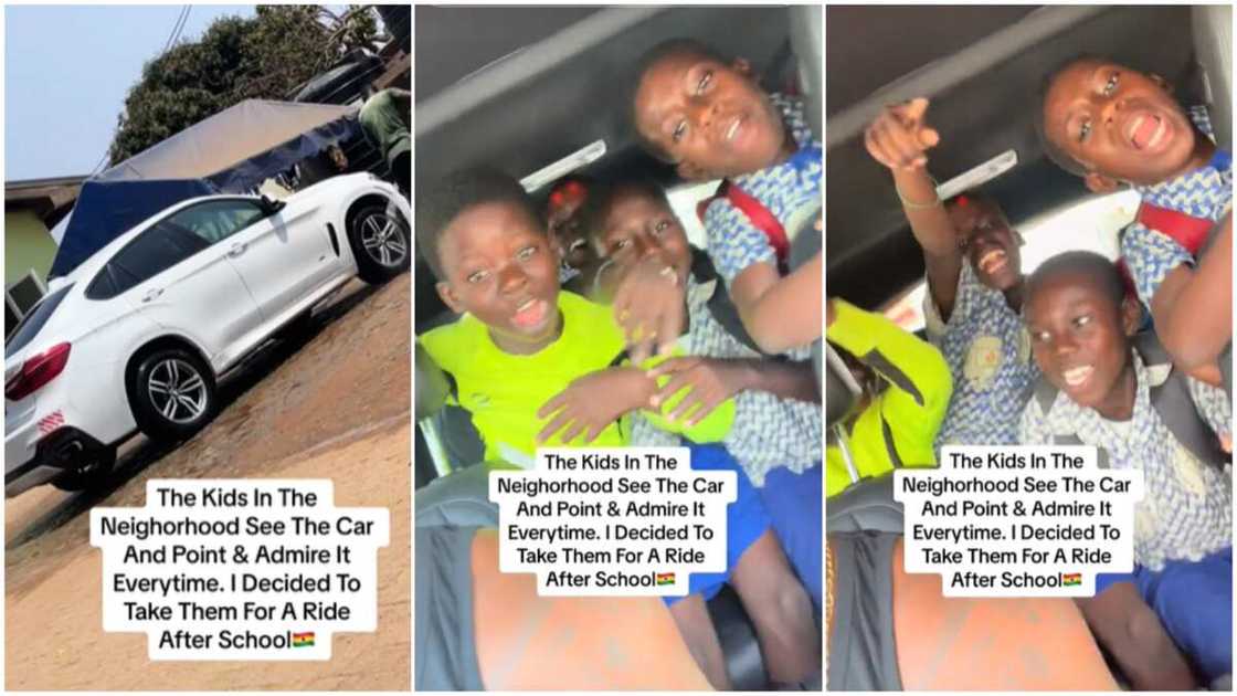 Kid had a car ride/Children in white fine car. Kid had a car ride/Children in white fine car.