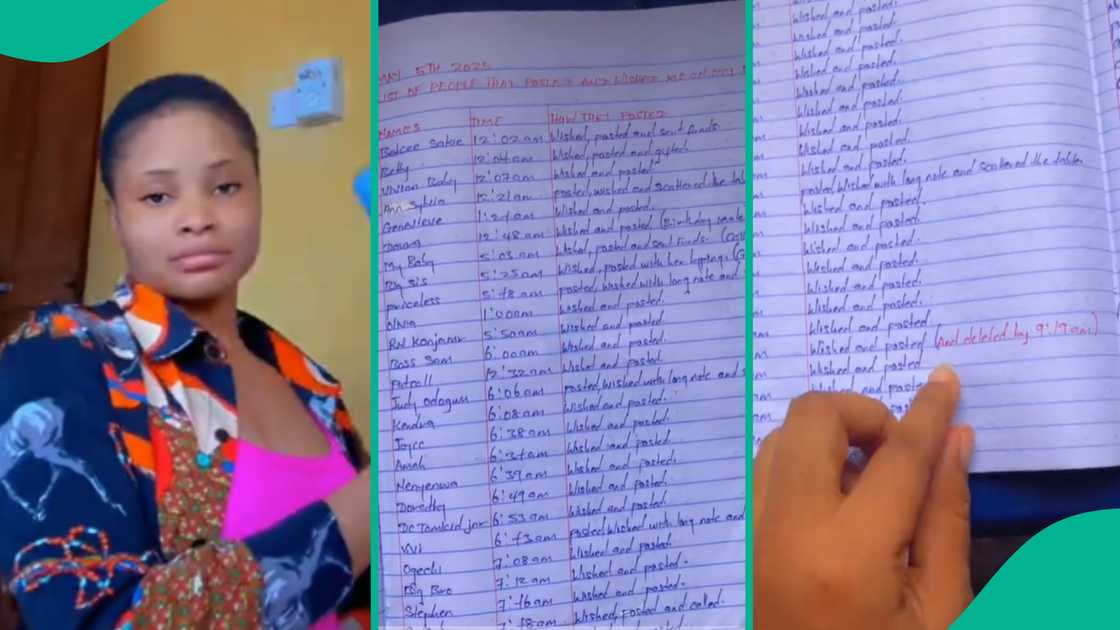 A Nigerian lady shows the names of people who wished her happy birthday in a viral TikTok video. A Nigerian lady shows the names of people who wished her happy birthday in a viral TikTok video.