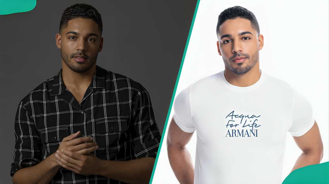 Michael Evans Behling posing for pictures. Michael Evans Behling posing for pictures.