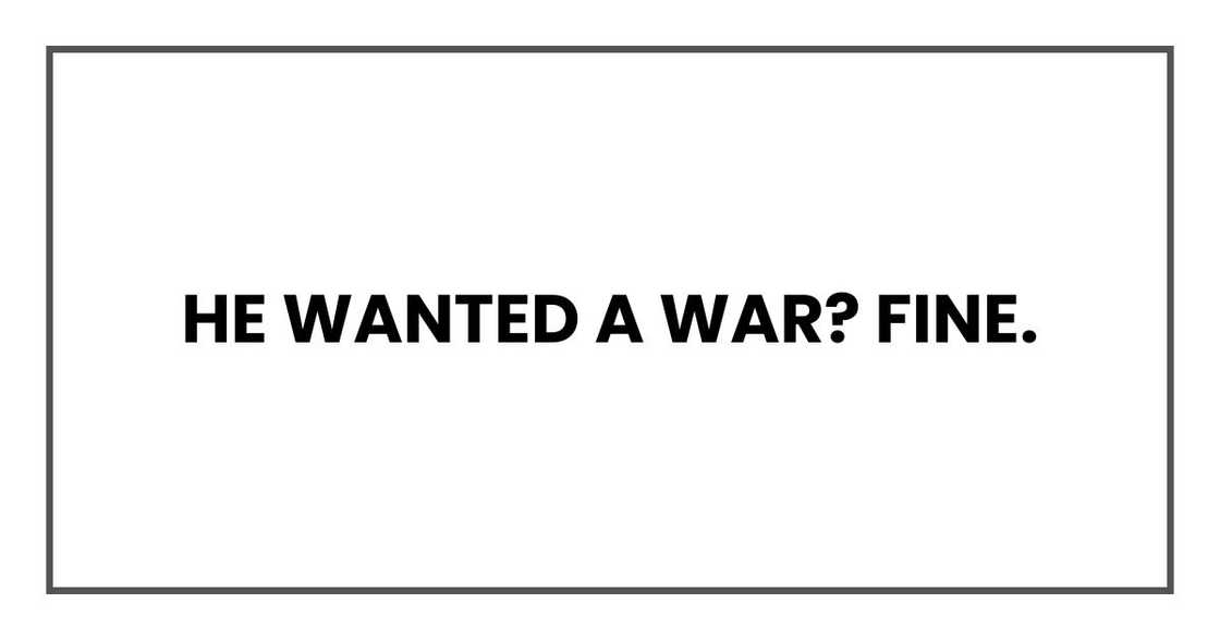 He wanted a war?
Fine. He wanted a war?
Fine.