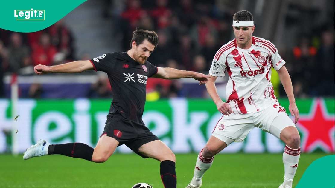 Jonas Hofmann, Lorenzo Pirola, 2025/26 UEFA Champions League, Bayer Leverkusen, Olympiacos FC, Germany.