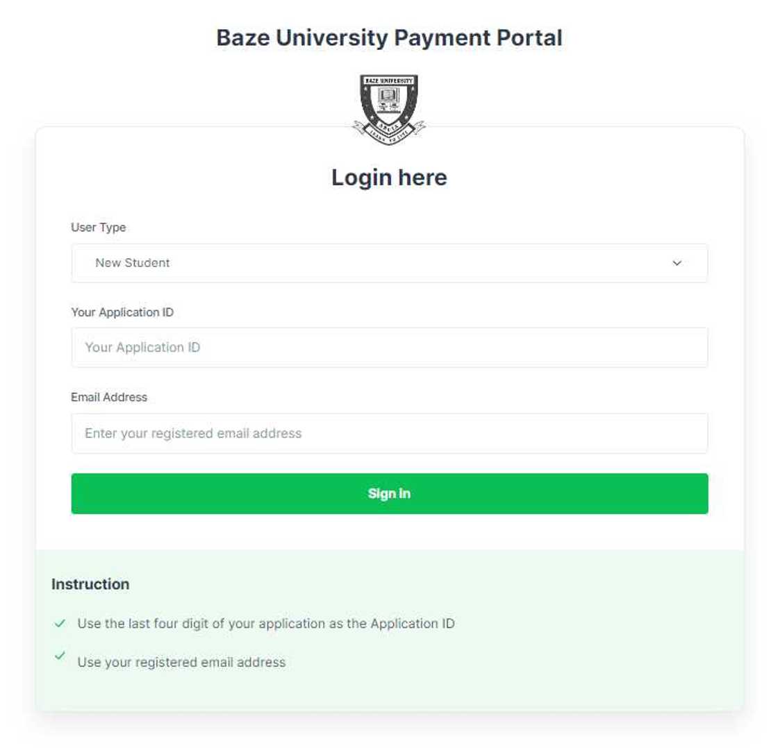 A screenshot of the Baze University fee payment portal A screenshot of the Baze University fee payment portal