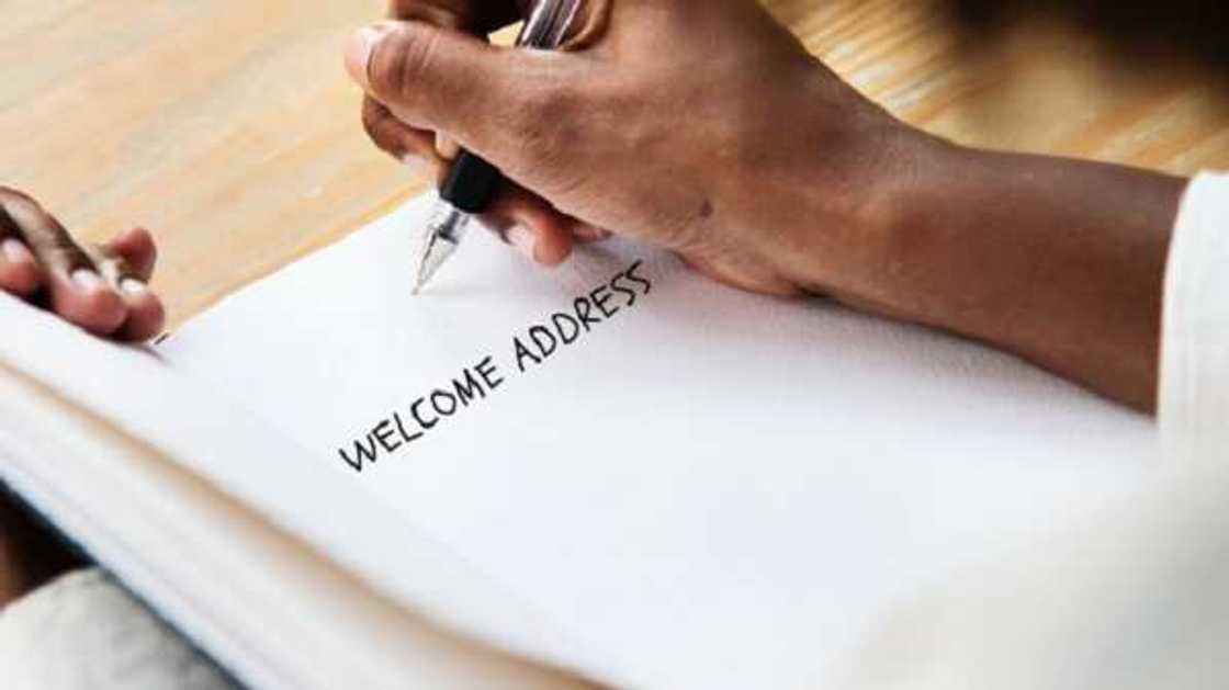 Welcome address writing and free samples - Legit.ng