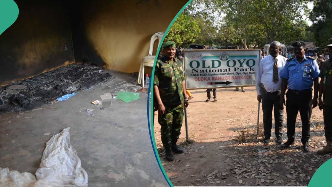 Oyo State Police officers conducting on the spot assessment at the attacked facility.