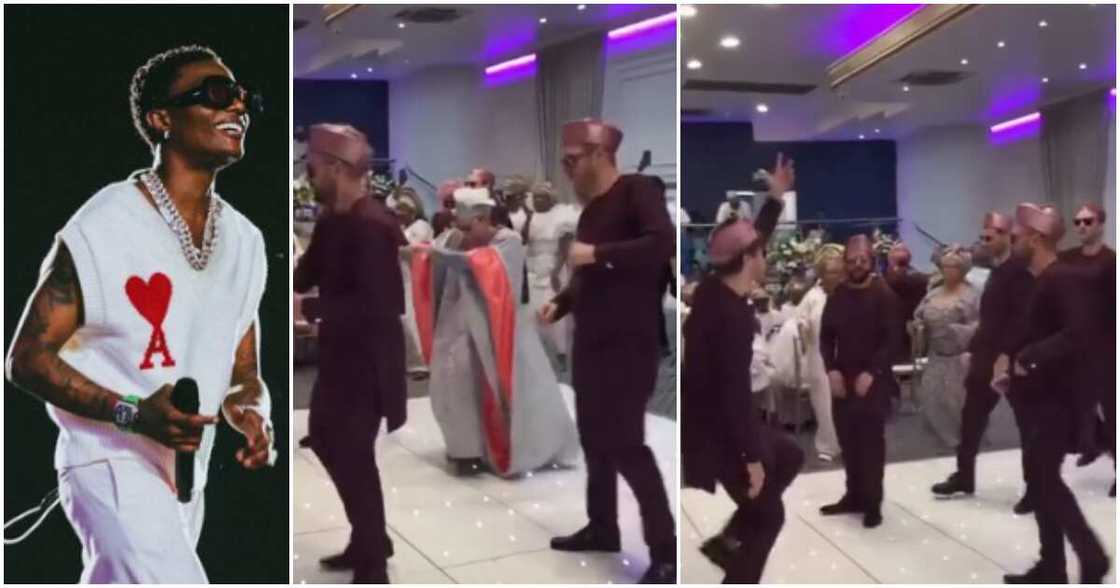 Oyinbo groom and groomsmen dance to Wizkid's song at Nigerian wedding.