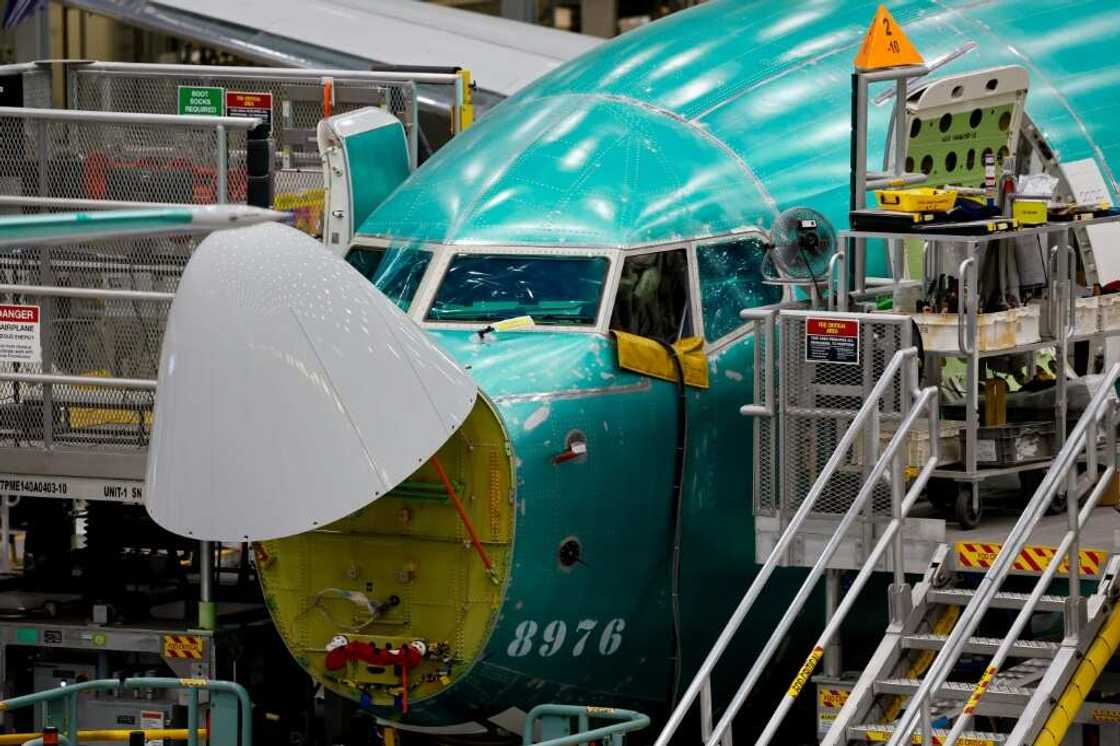 A Boeing 737 MAX aircraft is assembled at the Boeing Renton Factory in Washington state in June 2024