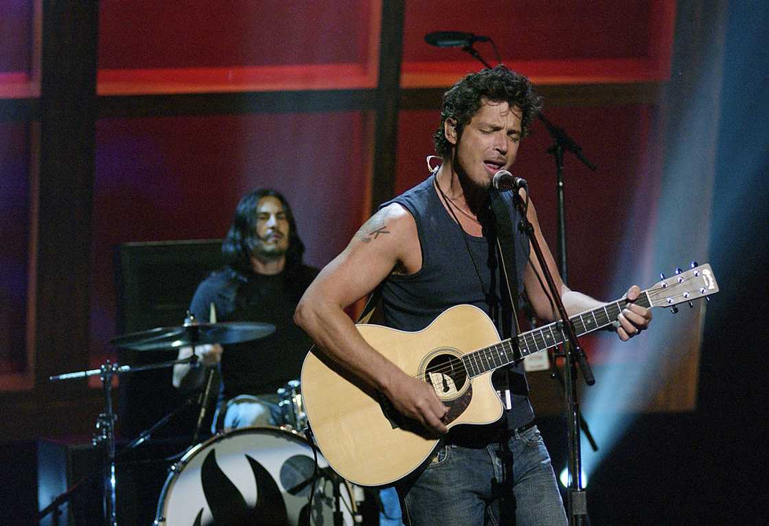 Chris Cornell and Brad Wilk of Audioslave band perform at an event Chris Cornell and Brad Wilk of Audioslave band perform at an event