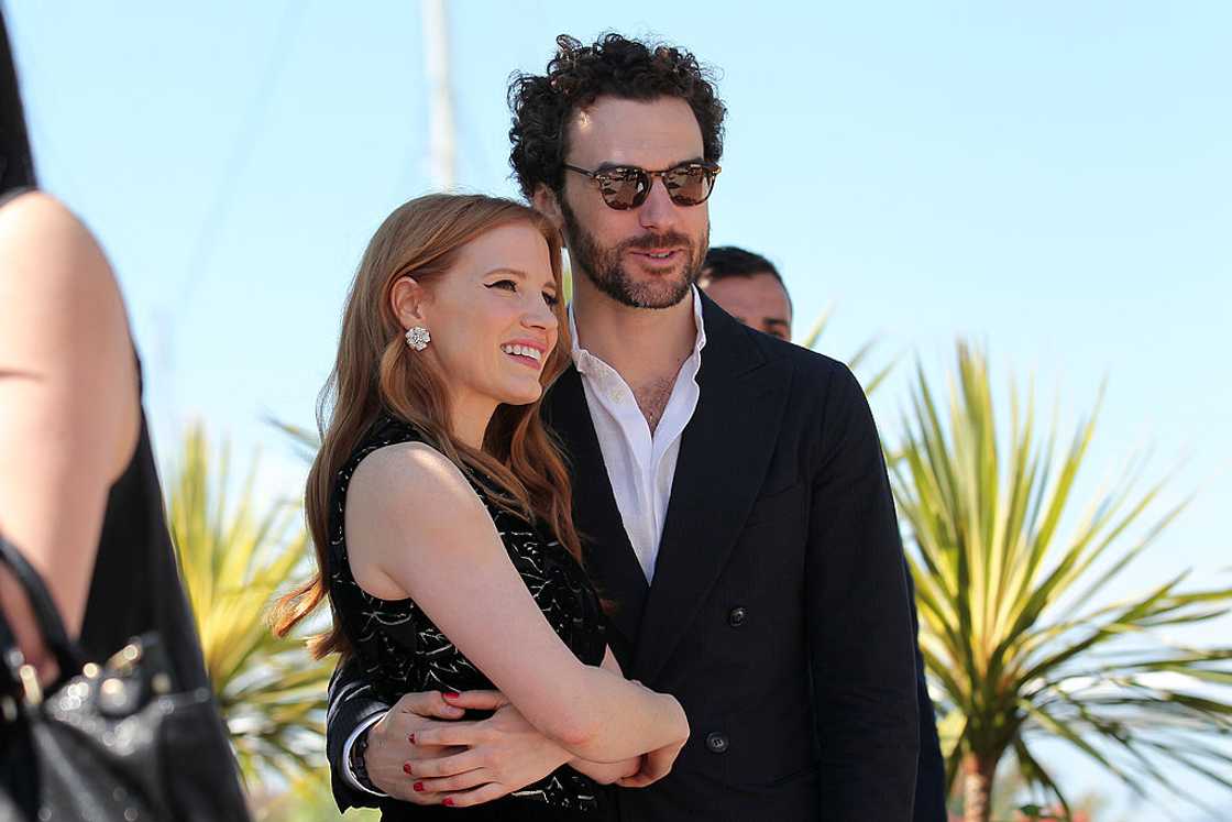 Jessica Chastain and Gian Luca attend "The Homesman" photocall