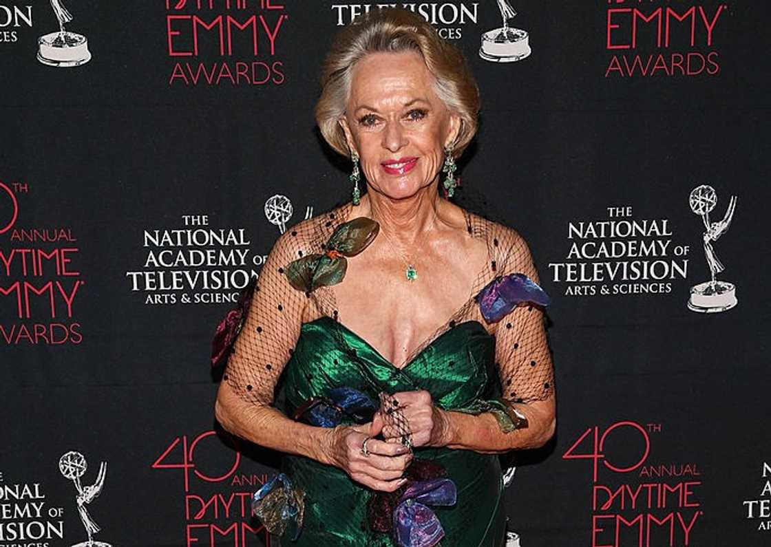 Actress Tippi Hedren poses in a laced emerald green gown at Westin Bonaventure Hotel Actress Tippi Hedren poses in a laced emerald green gown at Westin Bonaventure Hotel