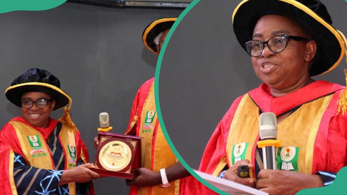 NOUN's professor of Pharmacology, Helen Ochuko Kwanashie, delivers a lecture, and gives an award.